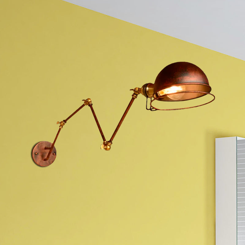 Sikunuo | Vintage Industrial Bowl Wall Lamp 1 Light Iron Wall Lamp with Rotatable Arm in Black/Metal