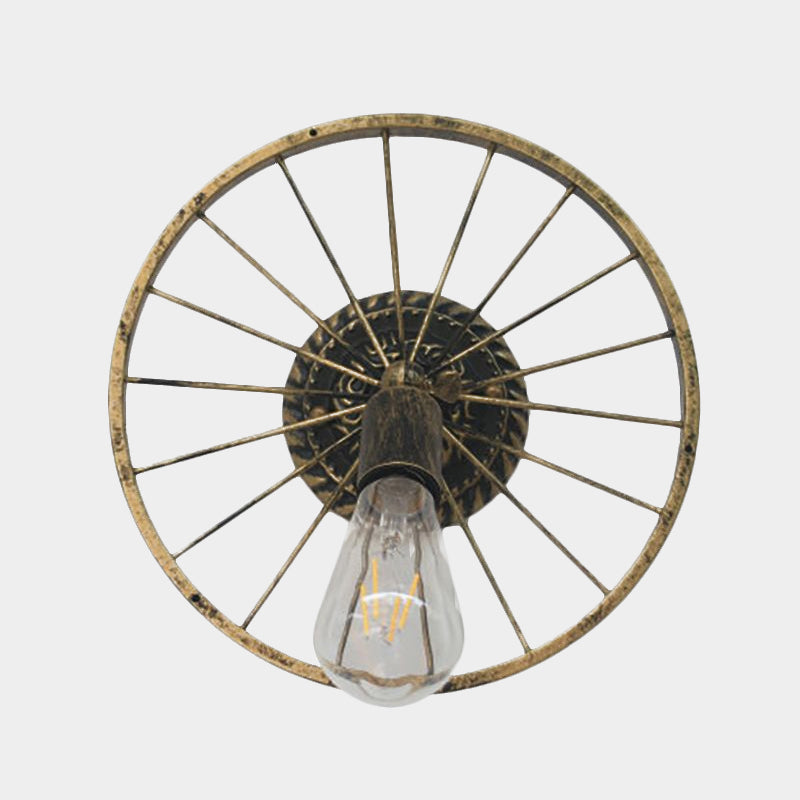 Sikunuo | Black/Bronze Wheel Design Wall Sconce Lamp with Open Bulb Farmhouse Style Metal 1 Light Restaurant Sconce Light