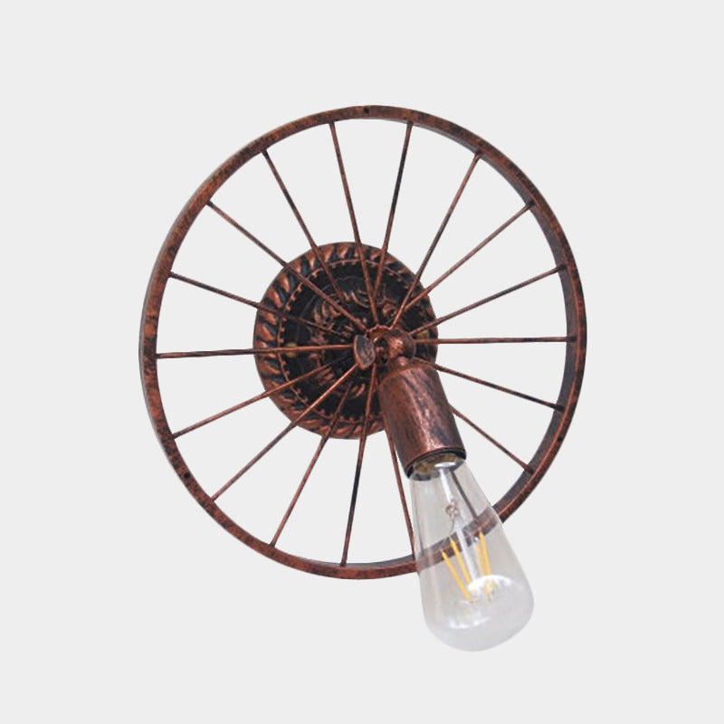 Sikunuo | Black/Bronze Wheel Design Wall Sconce Lamp with Open Bulb Farmhouse Style Metal 1 Light Restaurant Sconce Light