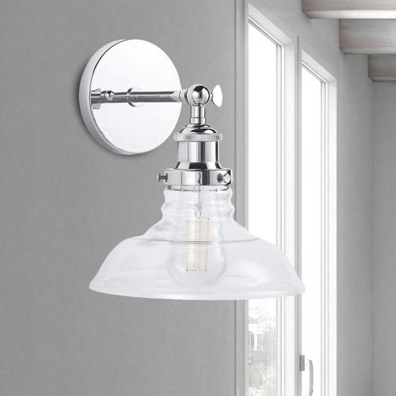 Sikunuo | Clear Glass Chrome/Nickel Wall Light Barn 1-Bulb Industrial Wall Lamp for the Kitchen