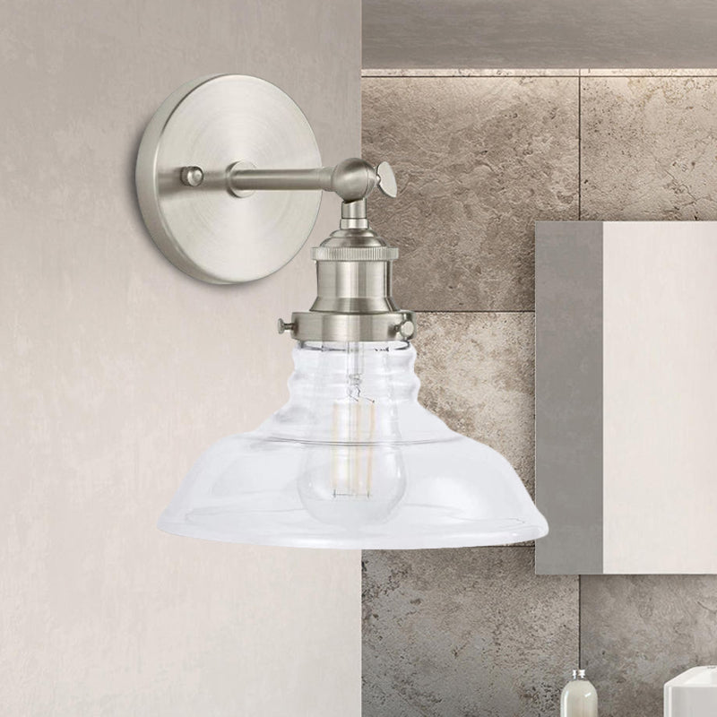 Sikunuo | Clear Glass Chrome/Nickel Wall Light Barn 1-Bulb Industrial Wall Lamp for the Kitchen
