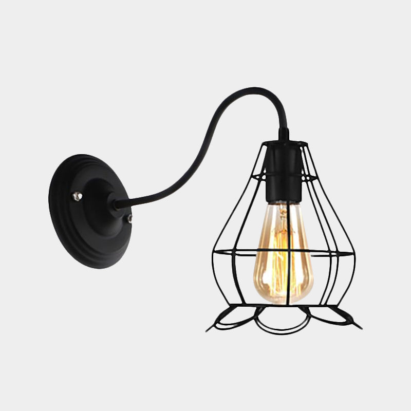 Sikunuo | Black 1 Head Wall Lamp Vintage Industrial Metal Bottle/Rectangular Wall Light Wall Lamp with Wire Frame for Café