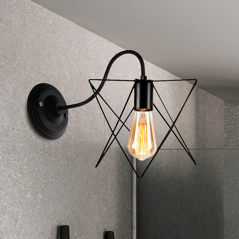 Sikunuo | Black 1 Head Wall Lamp Vintage Industrial Metal Bottle/Rectangular Wall Light Wall Lamp with Wire Frame for Café
