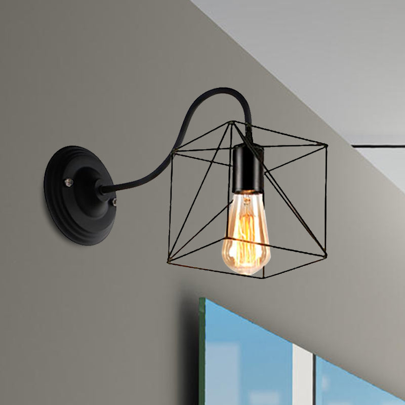 Sikunuo | Black 1 Head Wall Lamp Vintage Industrial Metal Bottle/Rectangular Wall Light Wall Lamp with Wire Frame for Café