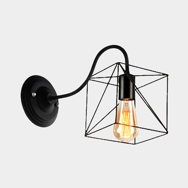 Sikunuo | Black 1 Head Wall Lamp Vintage Industrial Metal Bottle/Rectangular Wall Light Wall Lamp with Wire Frame for Café