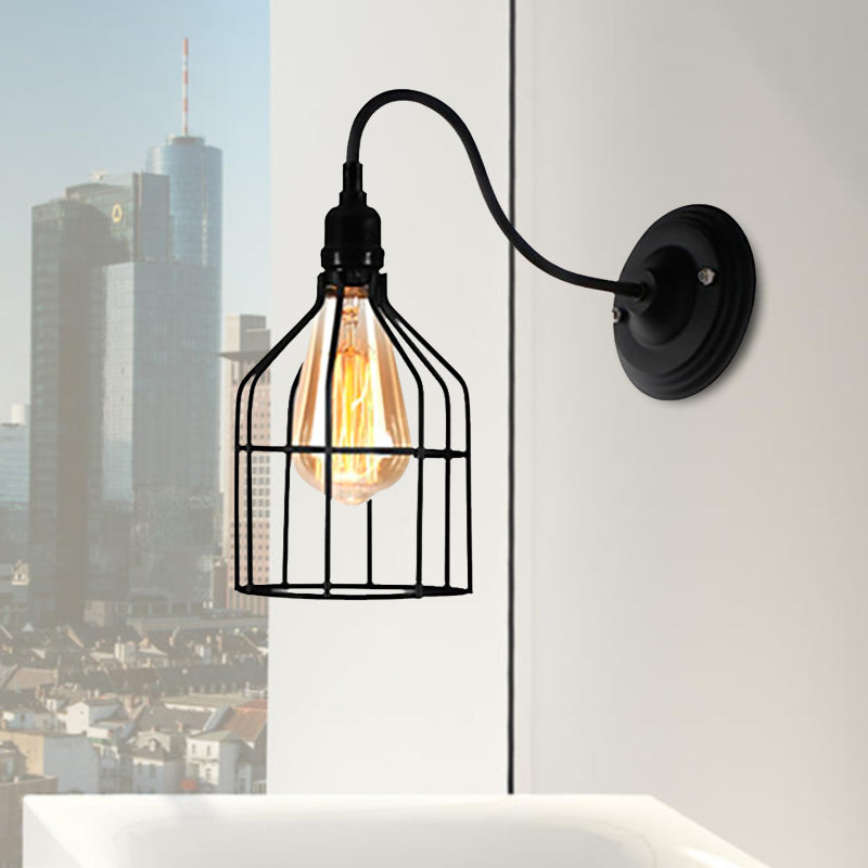 Sikunuo | Black 1 Head Wall Lamp Vintage Industrial Metal Bottle/Rectangular Wall Light Wall Lamp with Wire Frame for Café
