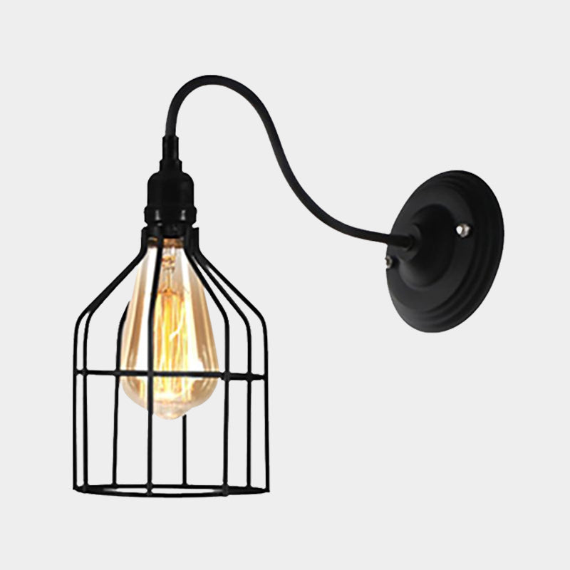 Sikunuo | Black 1 Head Wall Lamp Vintage Industrial Metal Bottle/Rectangular Wall Light Wall Lamp with Wire Frame for Café