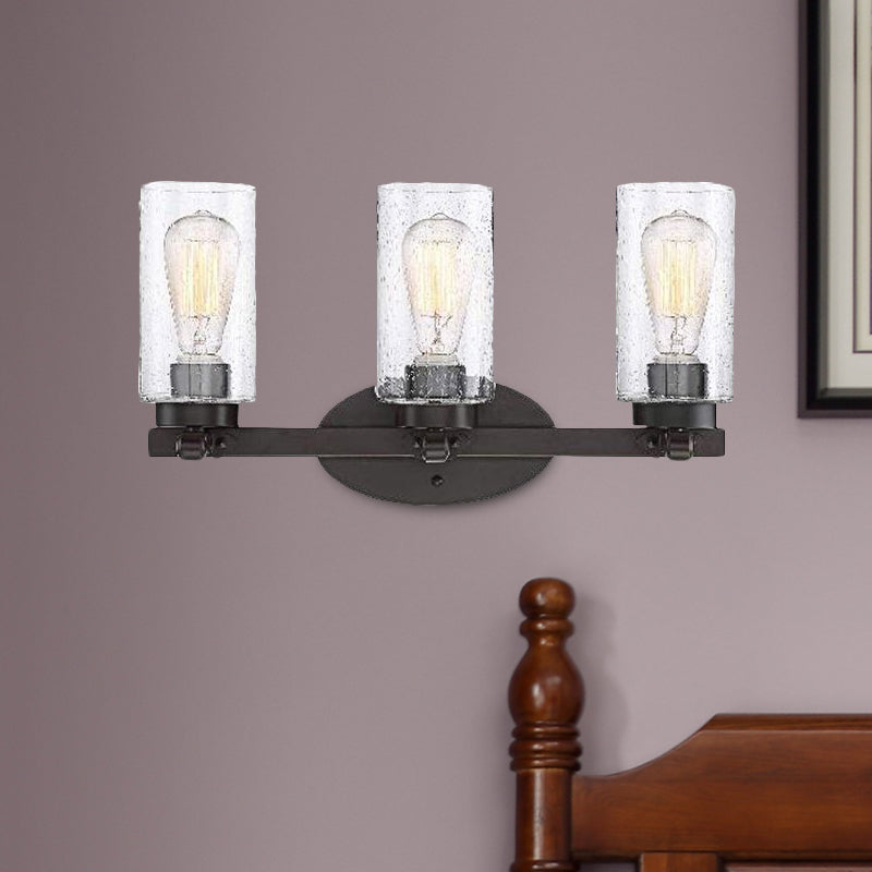 Sikunuo | 3-Bulb Seed Glass Wall Light Industry Black Cylinder Dining Room Wall Lamp in Clear