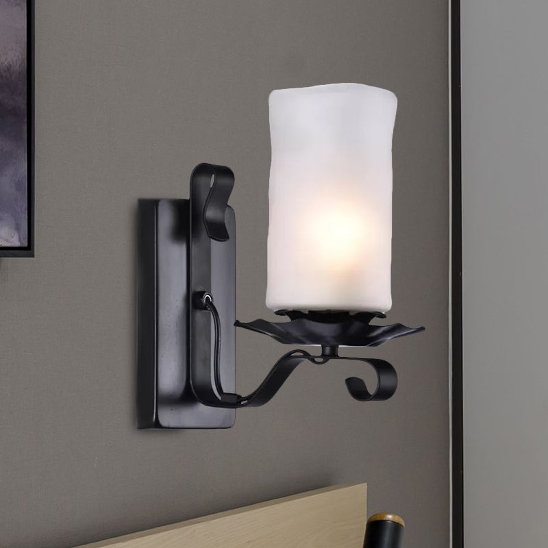 Sikunuo | Cylinder Bathroom Wall Light Industrial Frosted Glass 1 Light Black Wall Light