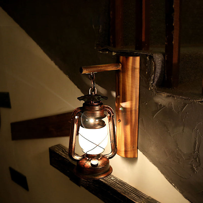 Sikunuo | 1 Light Clear Glass Wall Light Coastal Rust Lantern Corridor Lighting with Wooden Backplate