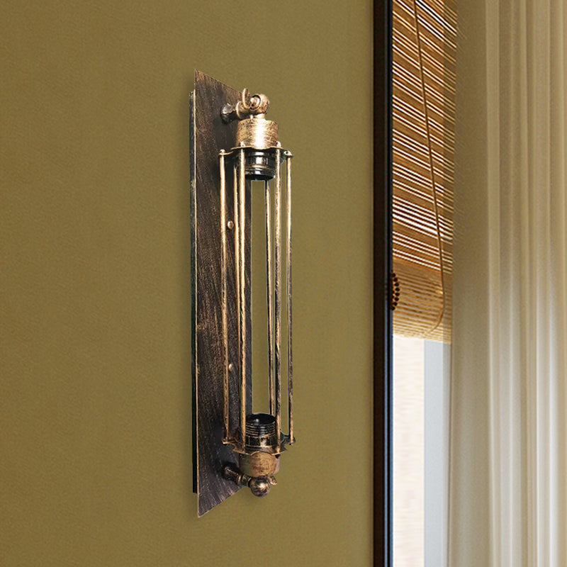 Sikunuo | 1 Head Wall Lamp Lighting Retro Industrial Linear Wrought Iron Wall Light with Cage Shade in Aged Brass