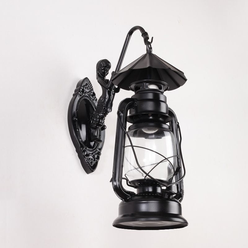 Sikunuo | Kerosene Clear Glass Wall Lamp Coast Single Bulb Living Room Sconces Lamp in Black/Antique Brass