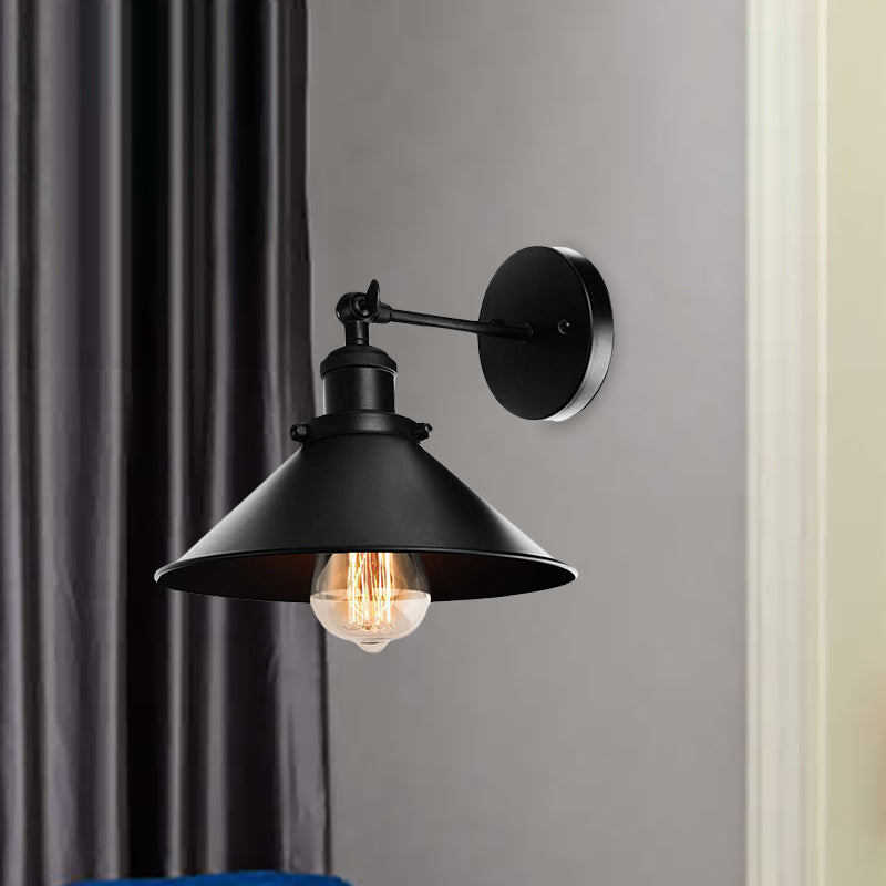 Sikunuo | Metallic Cone Wall Lamp Light Loft Style 1 Light Living Room Adjustable Wall Mount Light in Black, 2 Pack