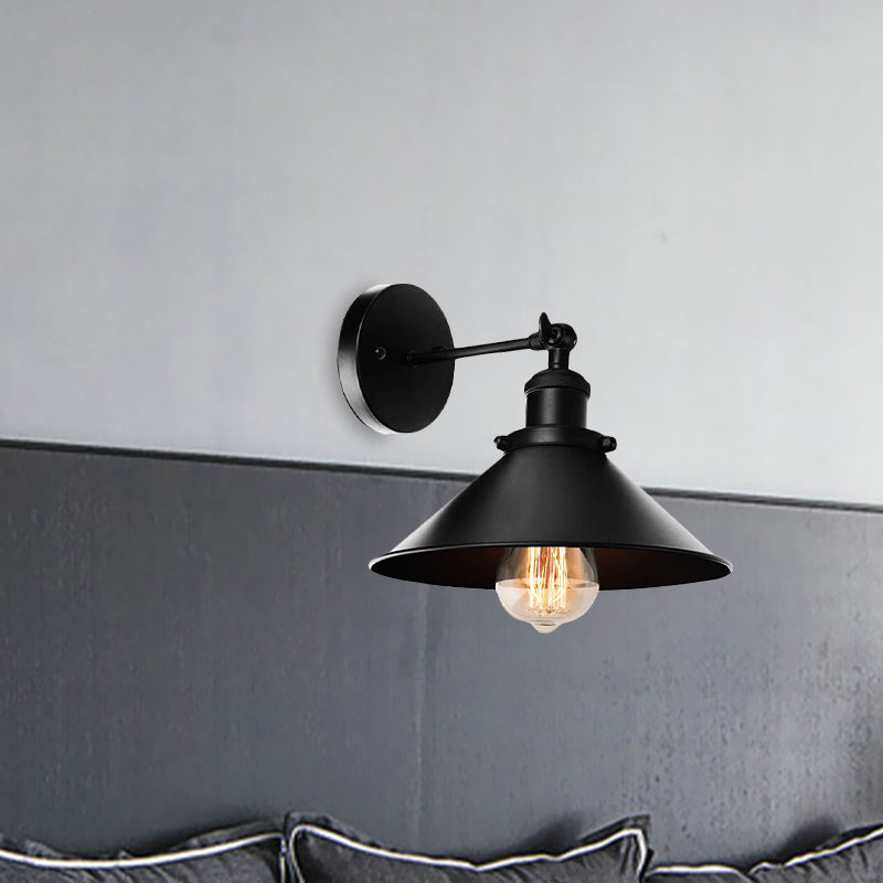 Sikunuo | Metallic Cone Wall Lamp Light Loft Style 1 Light Living Room Adjustable Wall Mount Light in Black, 2 Pack