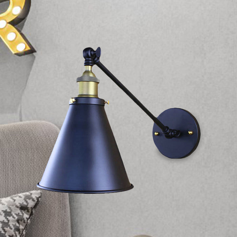 Sikunuo | Black Finish Cone-Shaped Wall Lamp Retro Stylish Metal 1 Head Corridor Wall Lighting, 2 Packs