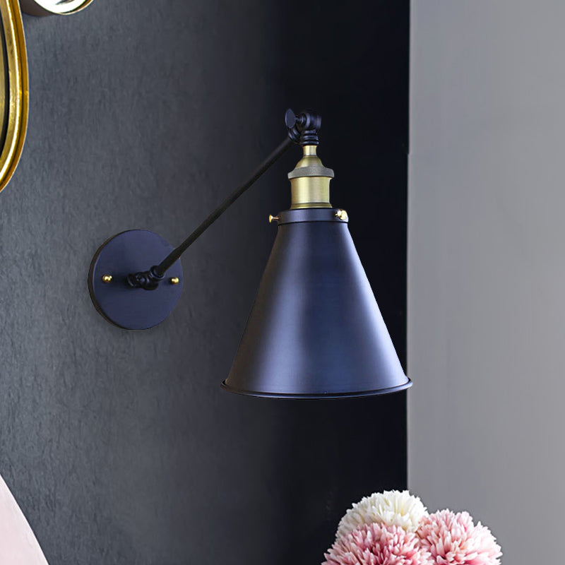 Sikunuo | Black Finish Cone-Shaped Wall Lamp Retro Stylish Metal 1 Head Corridor Wall Lighting, 2 Packs