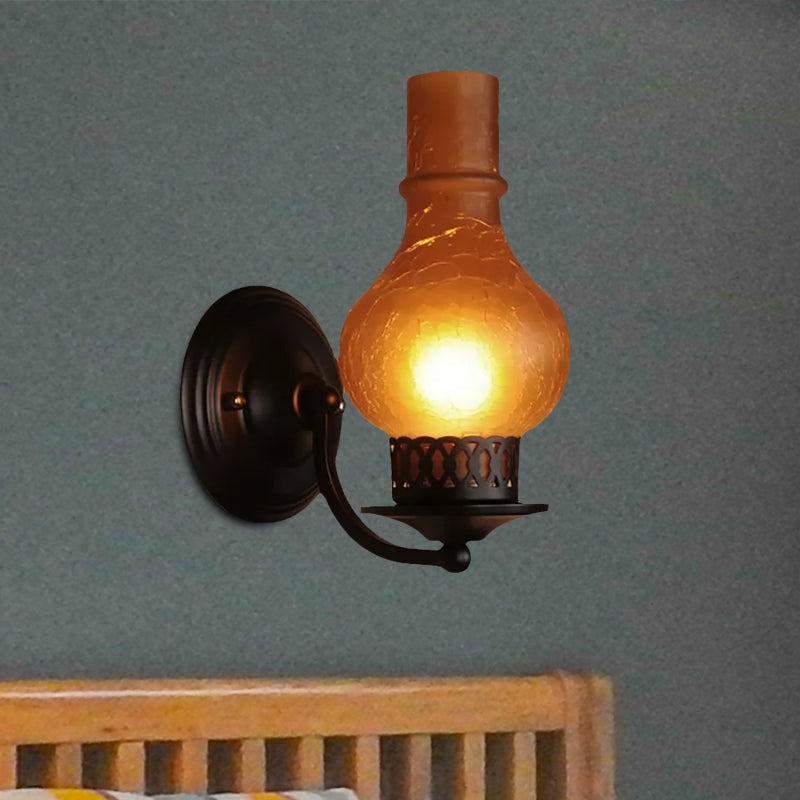 Sikunuo | 1 Bulb Vase Shade Wall Mounted Light Fixture Rustic White/Amber Spritz Glass Lighting for Hallway