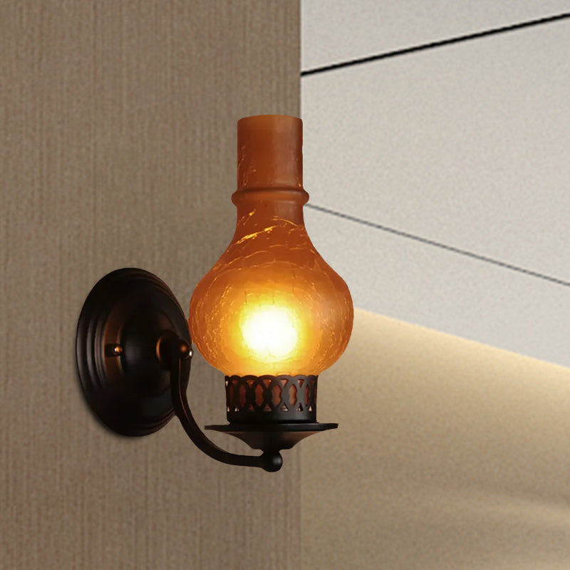 Sikunuo | 1 Bulb Vase Shade Wall Mounted Light Fixture Rustic White/Amber Spritz Glass Lighting for Hallway