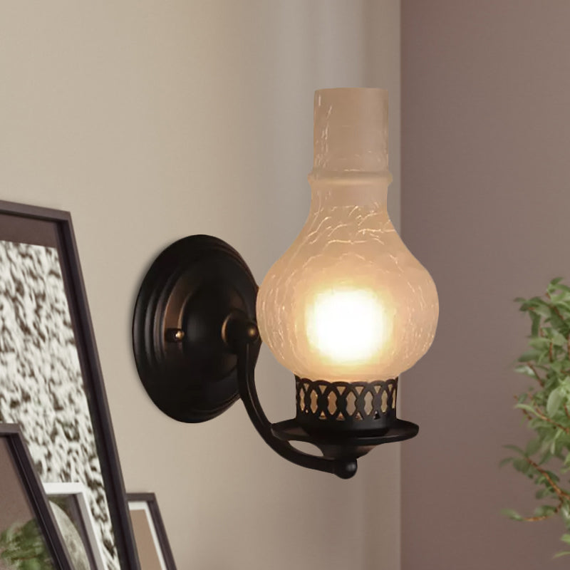 Sikunuo | 1 Bulb Vase Shade Wall Mounted Light Fixture Rustic White/Amber Spritz Glass Lighting for Hallway