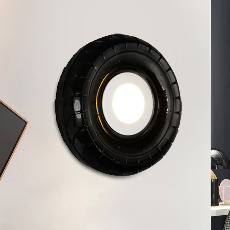 Sikunuo | Tyre Metallic Wall Light Farmhouse Style LED Corridor Wall Mount Lighting in Black, 10"/16" Width
