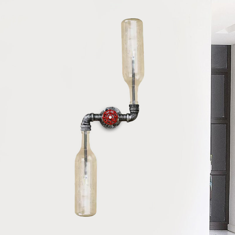 Sikunuo | Glass Gray/Blue Wall Light Wine Bottle 2 Lights Industrial Style Wall Mount Light for Living Room