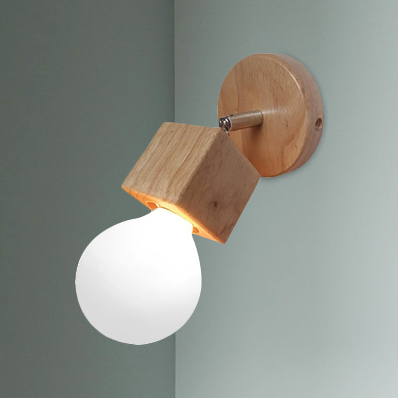 Sikunuo | Black/White 1 Head Wall Lamp Sconces Industrial Style Wooden Square Wall Mount Light with Circular Wall Plate