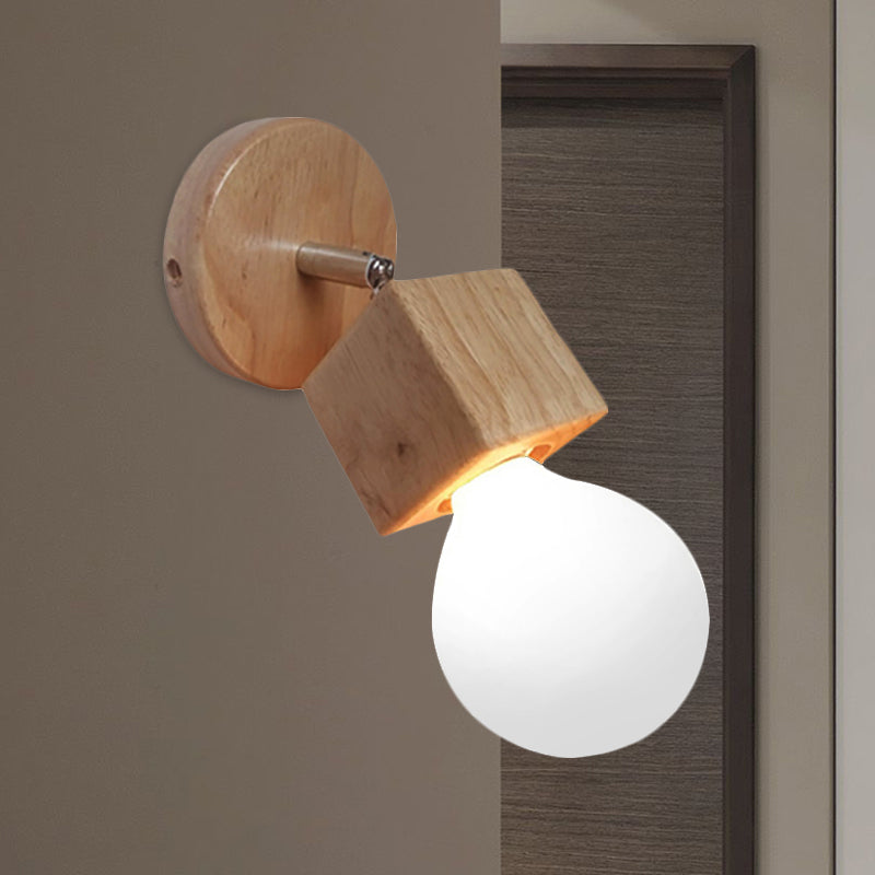 Sikunuo | Black/White 1 Head Wall Lamp Sconces Industrial Style Wooden Square Wall Mount Light with Circular Wall Plate
