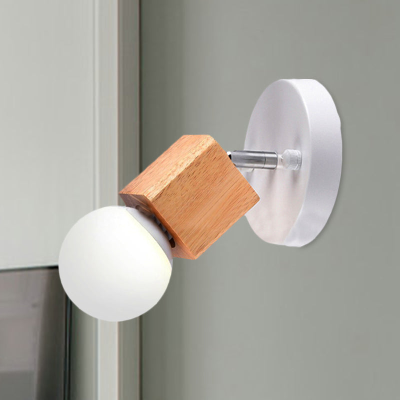 Sikunuo | Black/White 1 Head Wall Lamp Sconces Industrial Style Wooden Square Wall Mount Light with Circular Wall Plate