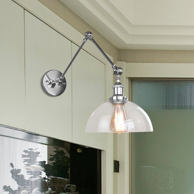 Sikunuo | Dome Clear Glass Wall Lamp Industrial Simple Bulb Dining Room Sconces Light in Chrome