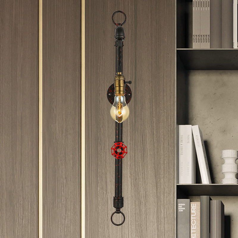 Sikunuo | Dark Rust Pipe Wall Light with Valve Vintage Stylish Metal 1 Light Living Room Wall Lamp