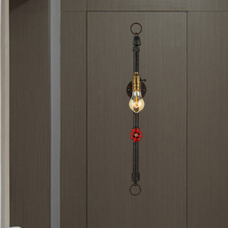 Sikunuo | Dark Rust Pipe Wall Light with Valve Vintage Stylish Metal 1 Light Living Room Wall Lamp