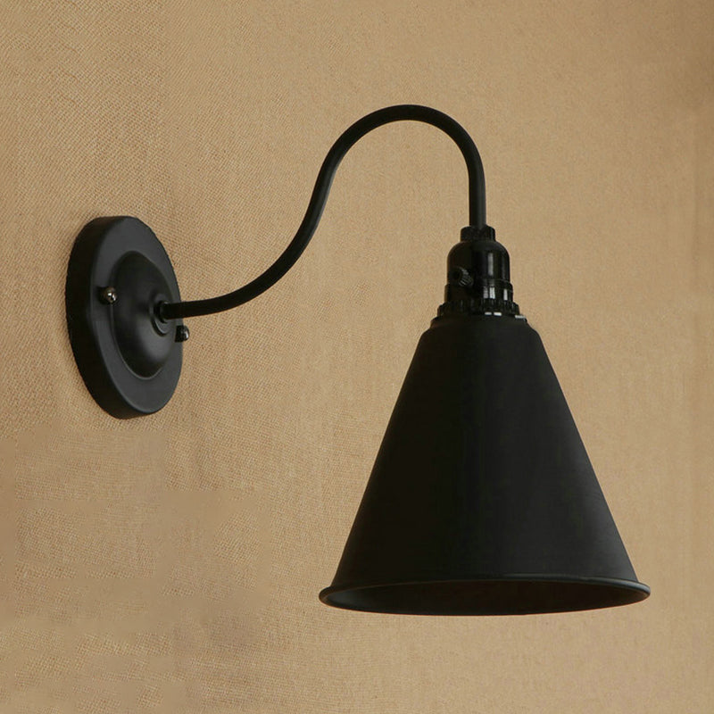 Sikunuo | 1 head gooseneck wall light with conical shade industrial black metal wall lamp for the dining room
