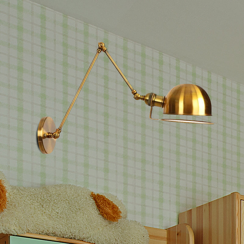 Sikunuo | 1 Light Swing Arm Wall Lighting Vintage Style Brass/Copper Metal Wall Mount Light with Bowl Shade