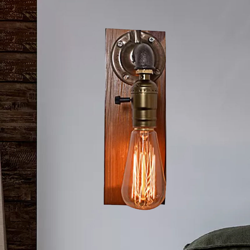 Sikunuo | Open Bulb Living Room Wall Lamp Vintage Metal 1 Light Aged Brass Wall Light Lighting with Rectangular Backplate