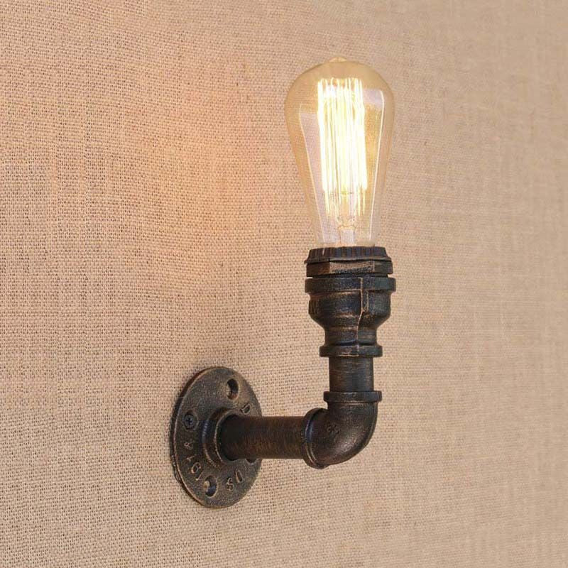 Sikunuo | Curved Pipe Metal Wall Light Industrial Style 1 Bulb Bedroom Wall Lamp Light in Antique Bronze