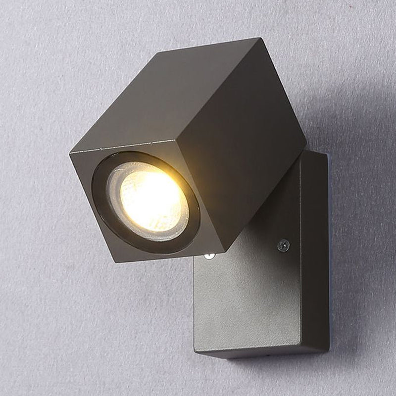 Sikunuo | Gray cubic shade wall light industrial style metallic LED patio adjustable wall mounted lamp