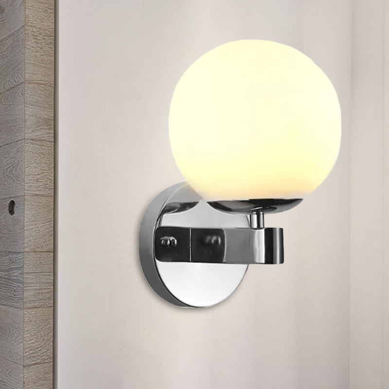 Sikunuo | Chrome/Gold Round Wall Light Industrial Opal Glass 1 Light Bedroom Wall Lamp Fixture