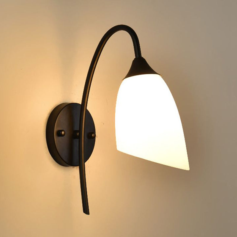 Sikunuo | 1 Bulb Angle Shade Wall Mounted Light Fixture Modern Black/Gold Milk Glass Lighting for Bedroom