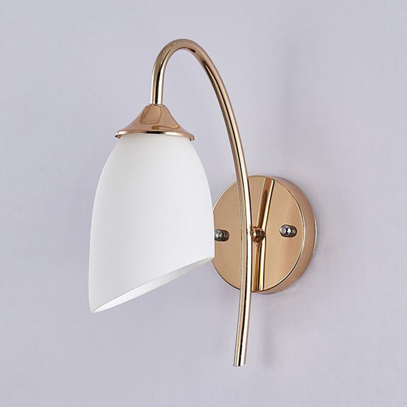 Sikunuo | 1 Bulb Angle Shade Wall Mounted Light Fixture Modern Black/Gold Milk Glass Lighting for Bedroom