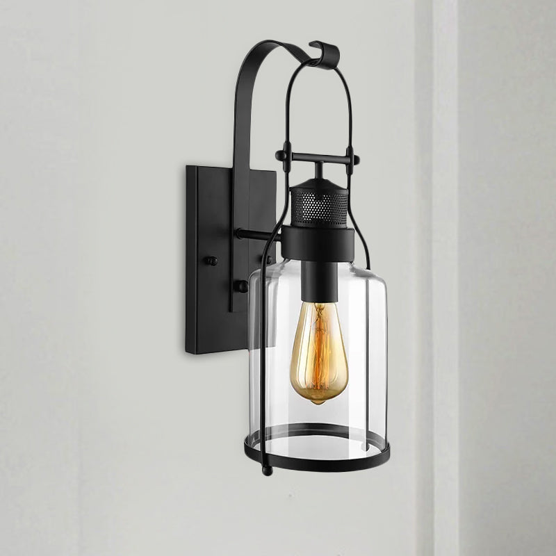 Sikunuo | Cylinder clear glass wall-mounted lamp industrial single bulb living room wall sconce in black/white/rust with cage