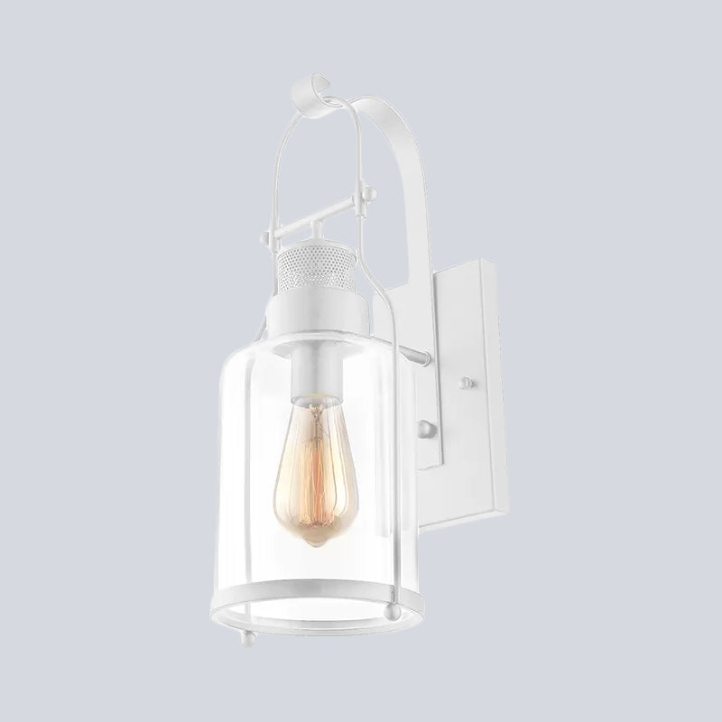 Sikunuo | Cylinder clear glass wall-mounted lamp industrial single bulb living room wall sconce in black/white/rust with cage