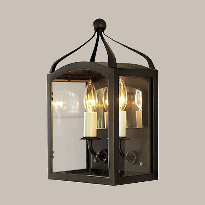 Sikunuo | Old Brass Candle Wall Lamp with Metal Cage Shade 2 Lights Vintage Wall Light for Hallway