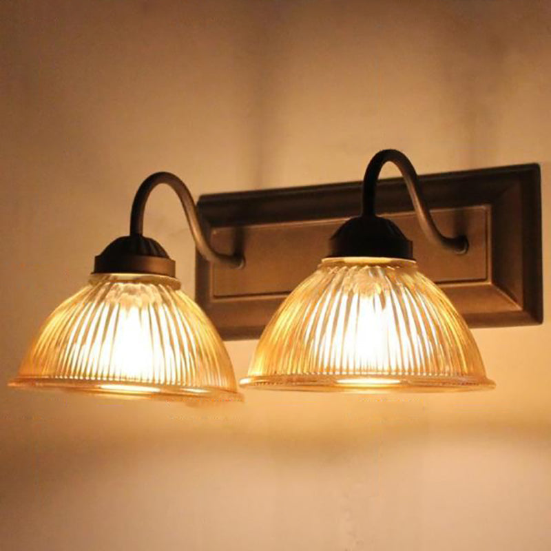 Sikunuo | 2 Light Dome Wall Lamp Rustic Style Black Clear Prism Glass Wall Lamp for Living Room