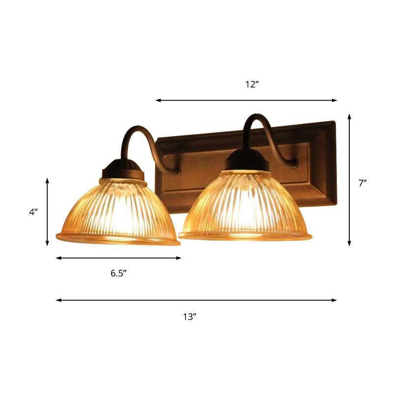 Sikunuo | 2 Light Dome Wall Lamp Rustic Style Black Clear Prism Glass Wall Lamp for Living Room