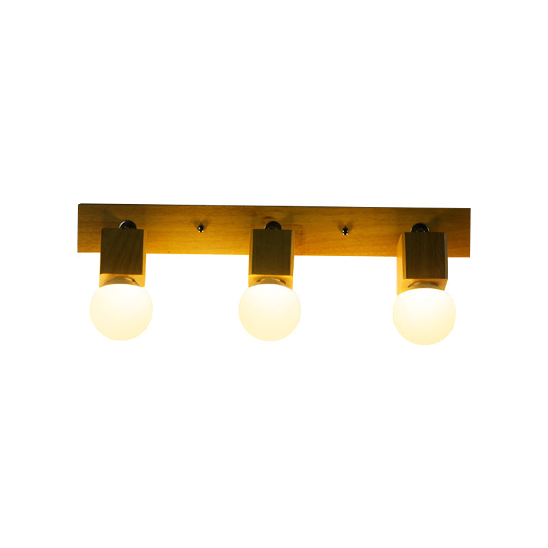 Sikunuo | 3 Lights Rotatable Wall Lamp Fixture with Open Bulb Wood Modernism Bedroom Vanity Light