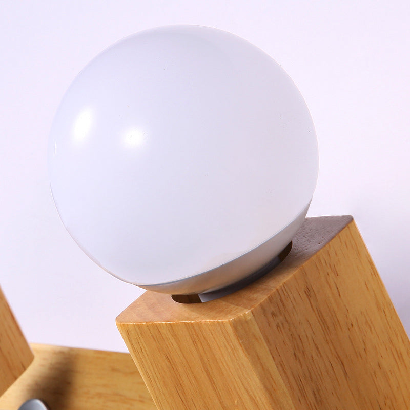 Sikunuo | 3 Lights Rotatable Wall Lamp Fixture with Open Bulb Wood Modernism Bedroom Vanity Light