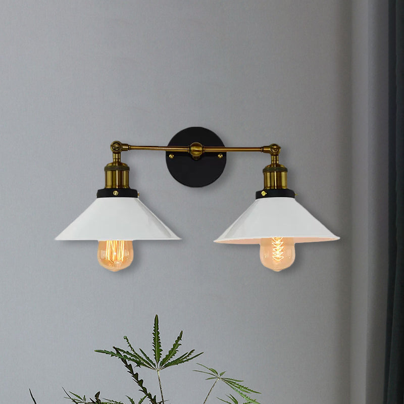 Sikunuo | 2 heads wall light industrial stylish tapered shade metal wall sconces lighting in black/white for living room