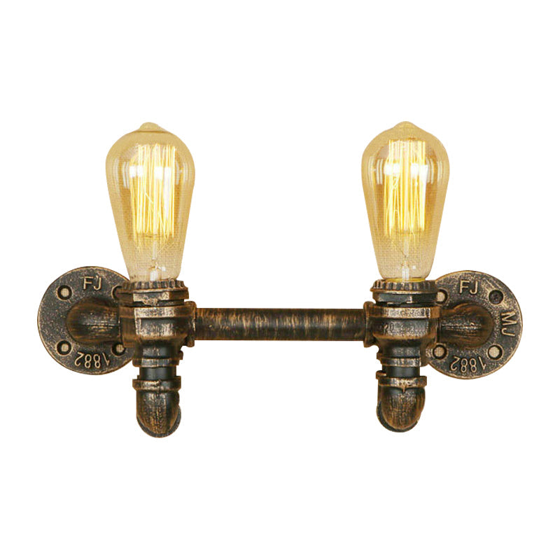 Sikunuo | Aged Brass 2 Lights Wall Sconce Light Rustic Industrial Wrought Iron Exposed Wall Mount Light