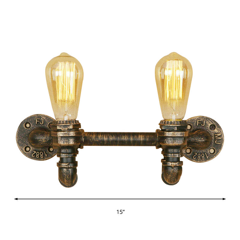 Sikunuo | Aged Brass 2 Lights Wall Sconce Light Rustic Industrial Wrought Iron Exposed Wall Mount Light
