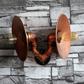 Sikunuo | Dark Rust Round Wall Light Rustic Style Wrought Iron 2 Bulbs Bedroom Wall Mounted Light with Pipe